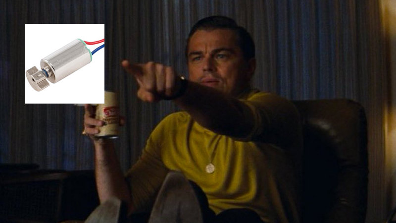 meme of Leonardo DiCaprio as Rick Dalton, pointing towards the left side of the image with abeer and cigarette in his hand, with a DC motor juxtaposed where he’s pointing